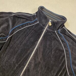 Koman Track Jacket Mens L Black Velour Y2K Streetwear Retro Full Zip Piping